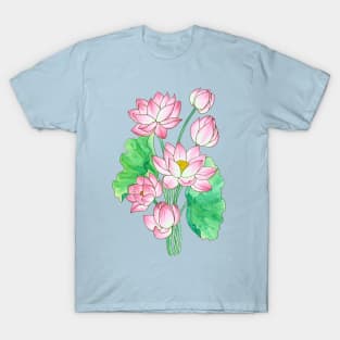 Pink Watercolor Lotus Illustration T-Shirt